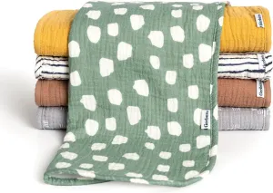Gerber Baby Unisex Muslin Burp Cloths 5-Pack, Multi Teal Dots, Large Size 20" x 10"