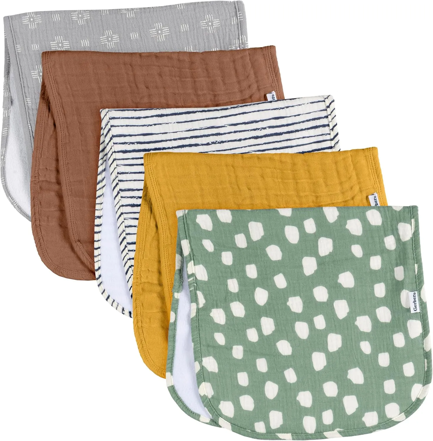 Gerber Baby Unisex Muslin Burp Cloths 5-Pack, Multi Teal Dots, Large Size 20" x 10"