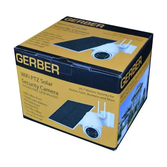 GERBER PTZ WiFi White Security Camera Solar