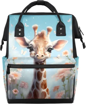 Giraffe Flowers Diaper Bag Mommy Bags With Adjustable Shoulder Strap Waterproof Multifunction Shoulder Bag Travel Large Capacity Backpack for Moms And Dads
