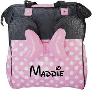 Girl Diaper Bag - Personalized Minnie Mouse - Officially Licensed - Baby Girl Pink Bow Polka Dot Multi Pocket Diaper Bag Baby Set