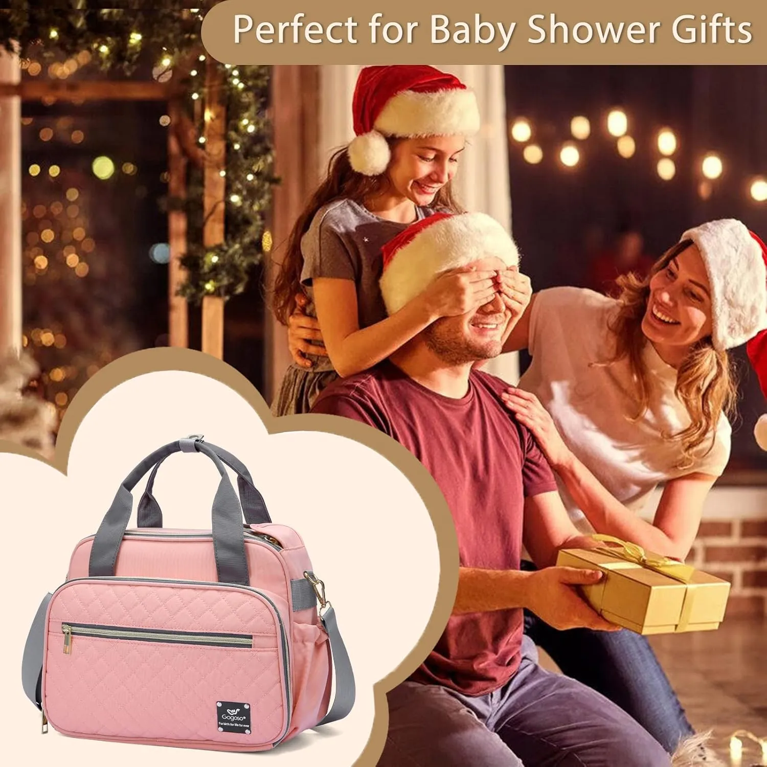 GOGOSO Crossbody Small Diaper Bag, Cute Mini Baby Diaper Tote Bags with Insulated Pockets for Traveling Outdoor Parent,Pink