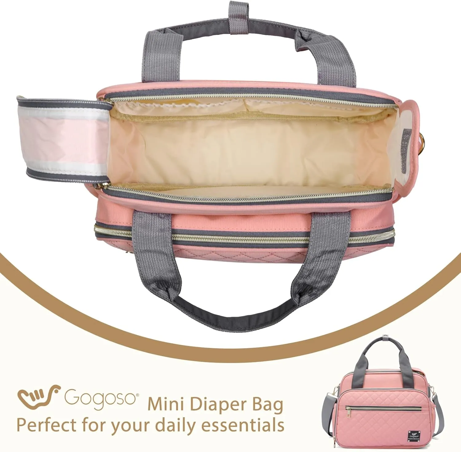 GOGOSO Crossbody Small Diaper Bag, Cute Mini Baby Diaper Tote Bags with Insulated Pockets for Traveling Outdoor Parent,Pink