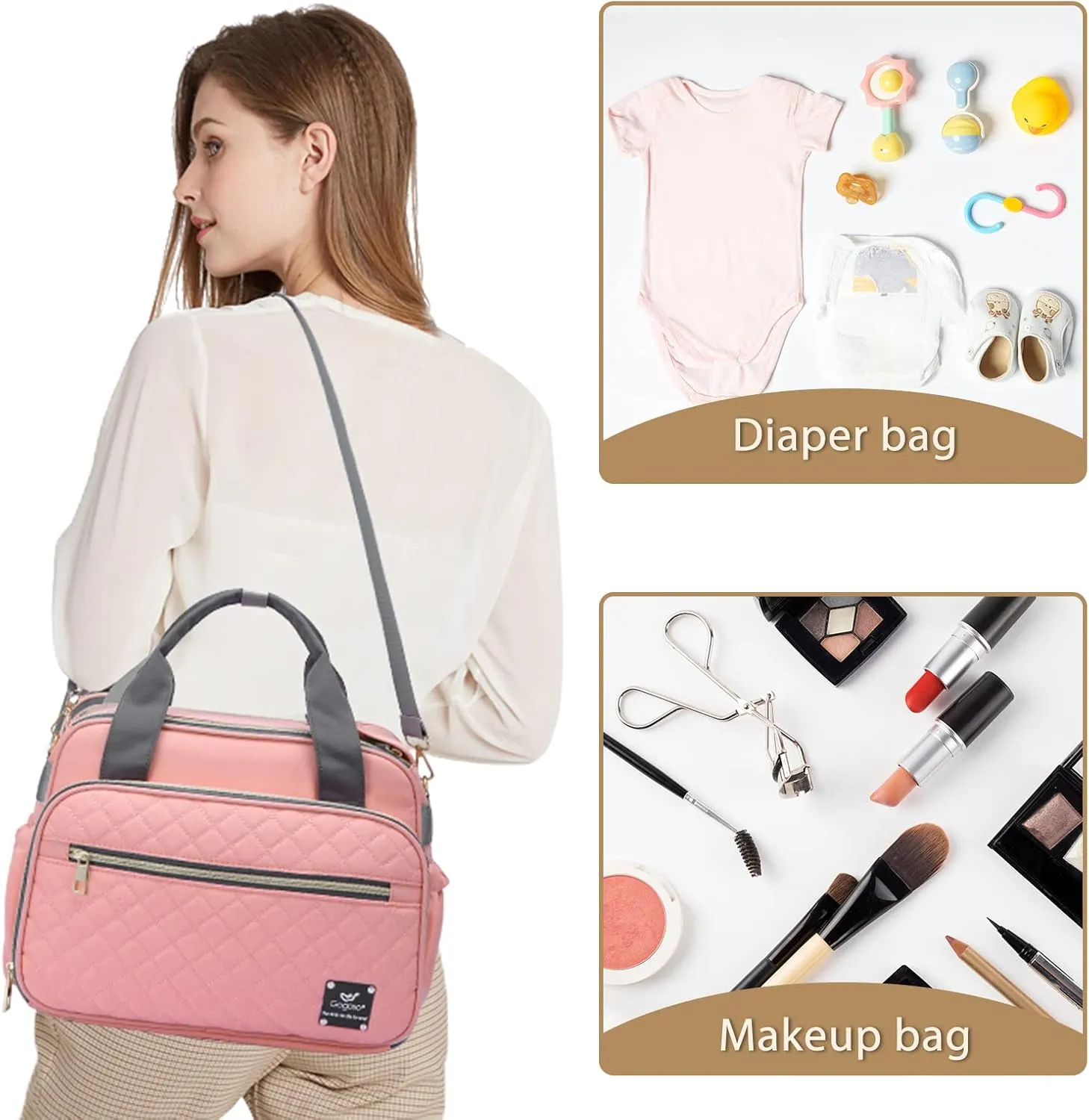 GOGOSO Crossbody Small Diaper Bag, Cute Mini Baby Diaper Tote Bags with Insulated Pockets for Traveling Outdoor Parent,Pink