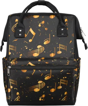 Gold Music Notes Waterproof Diaper Bag Backpack Large Capacity Baby Bag with Stroller Straps, Multi-Pocket Diaper Bag Unisex Baby Travel Essentials Shower Gift