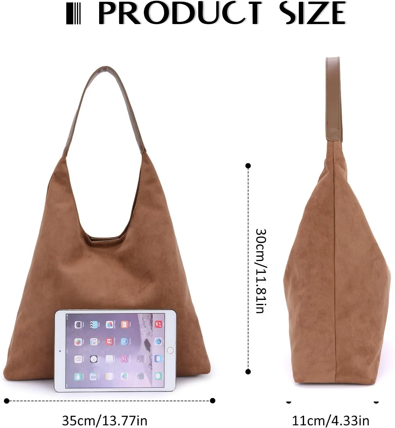 GOTOW Suede Hobo Bags for Women Brown Suede Tote Handbag Retro Suede Slouchy Shoulder Bag Office