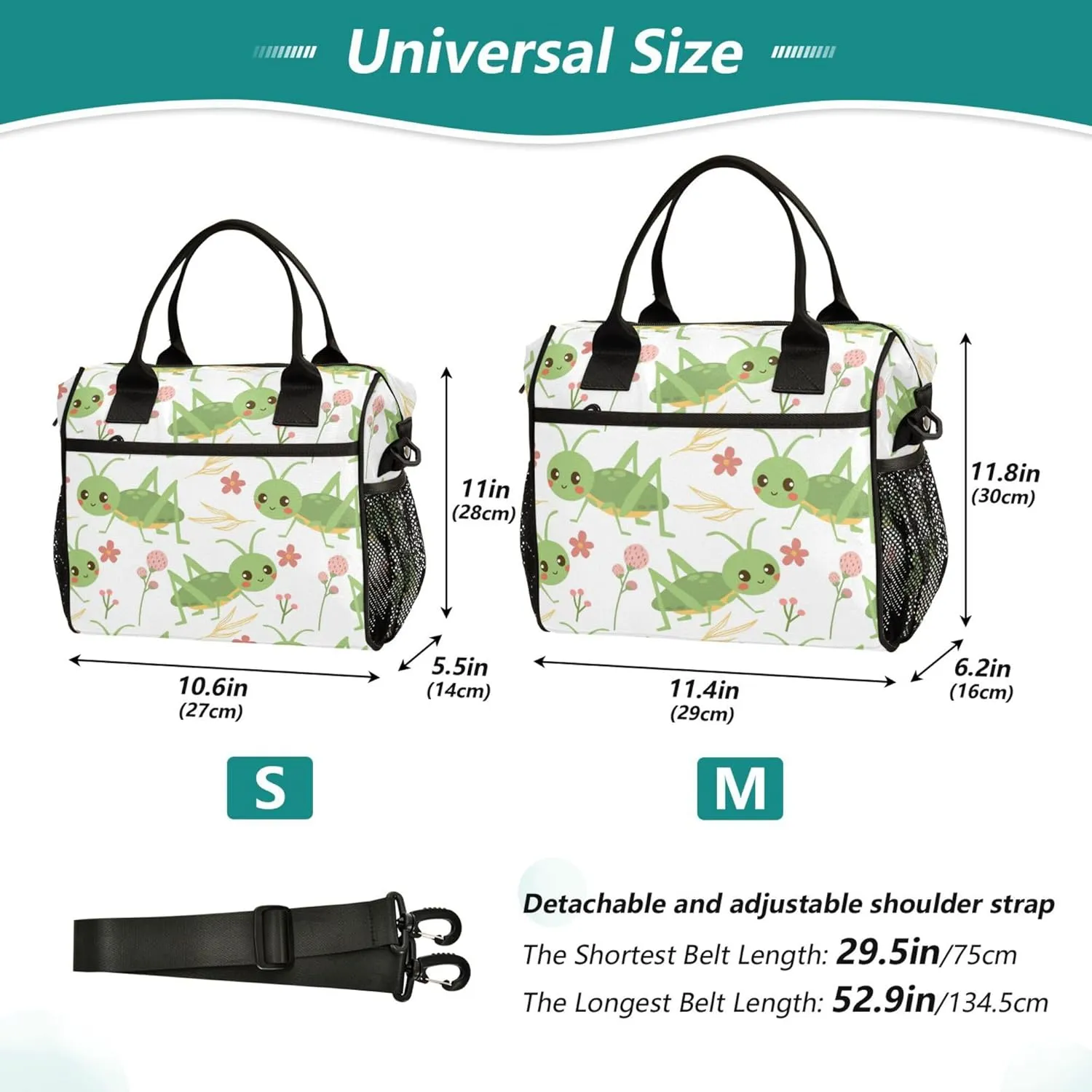 Grasshoppers and Flowers Cute Large Lunch Tote Bags Insulated Lunch Box for Women Men Adults