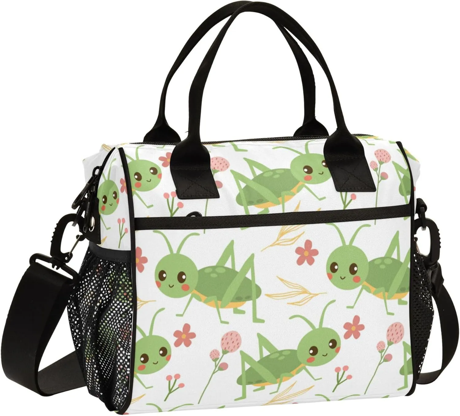 Grasshoppers and Flowers Cute Large Lunch Tote Bags Insulated Lunch Box for Women Men Adults