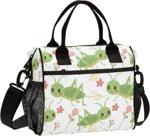 Grasshoppers and Flowers Cute Large Lunch Tote Bags Insulated Lunch Box for Women Men Adults