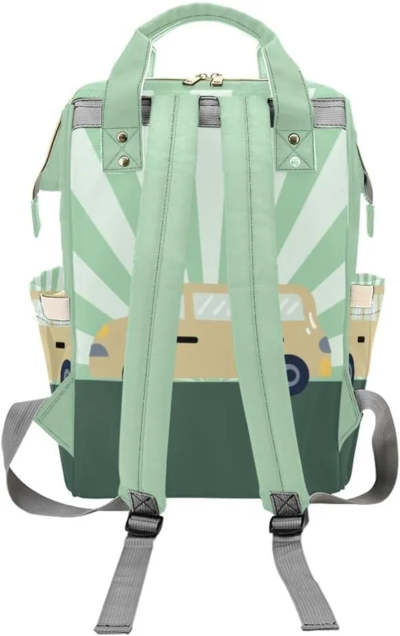 Green Charter Car Personalized Diaper Backpack Custom Name Multi Function Diaper Bag Travel Daypack Nursing Nappy Baby Bag