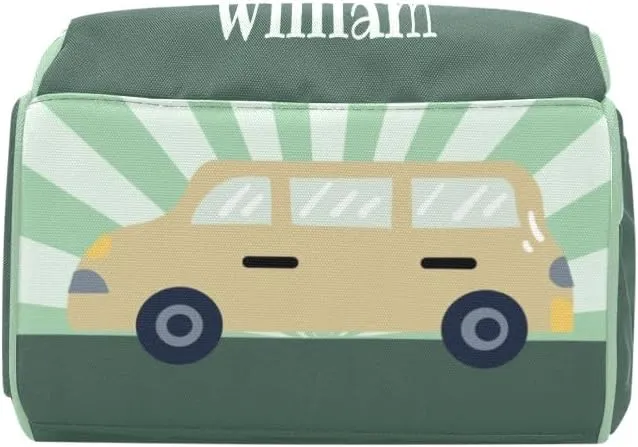 Green Charter Car Personalized Diaper Backpack Custom Name Multi Function Diaper Bag Travel Daypack Nursing Nappy Baby Bag