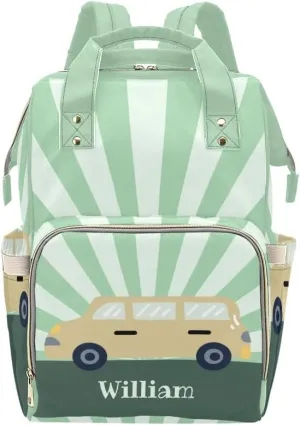 Green Charter Car Personalized Diaper Backpack Custom Name Multi Function Diaper Bag Travel Daypack Nursing Nappy Baby Bag