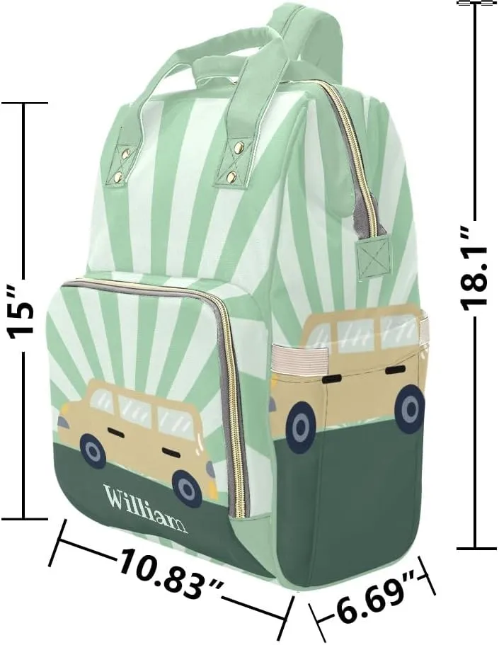 Green Charter Car Personalized Diaper Backpack Custom Name Multi Function Diaper Bag Travel Daypack Nursing Nappy Baby Bag