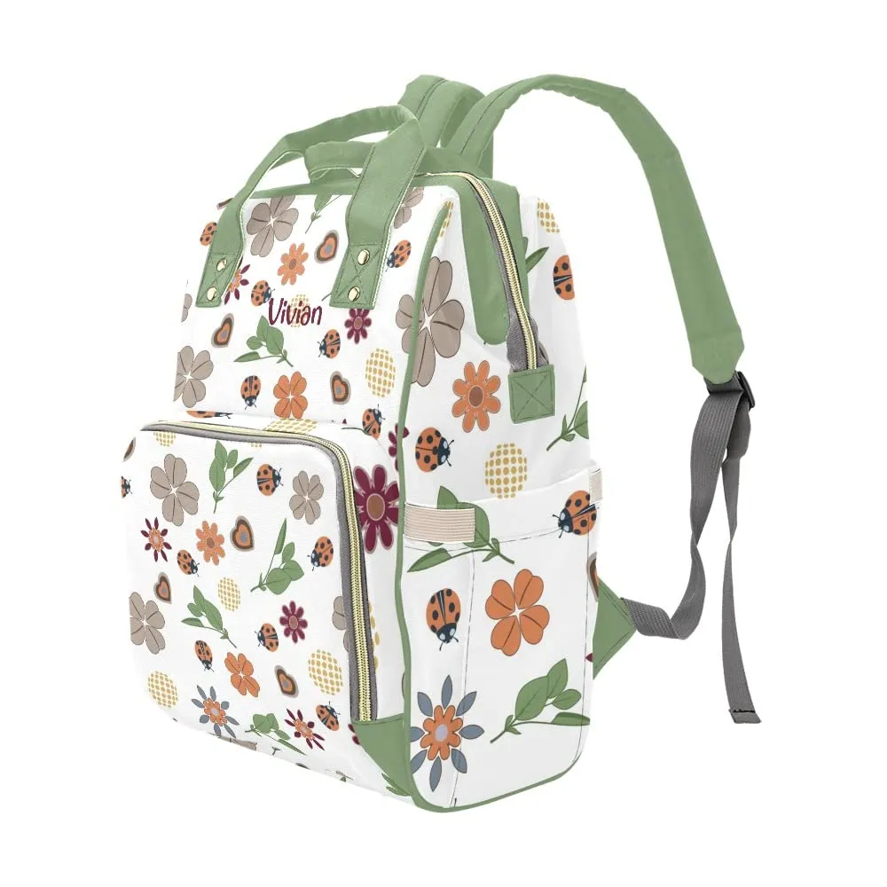 Green Forest Flowers Diaper Bags Personalized Backpack Travel Customized Name Women Girls Handbag Knapsack Tote Bag