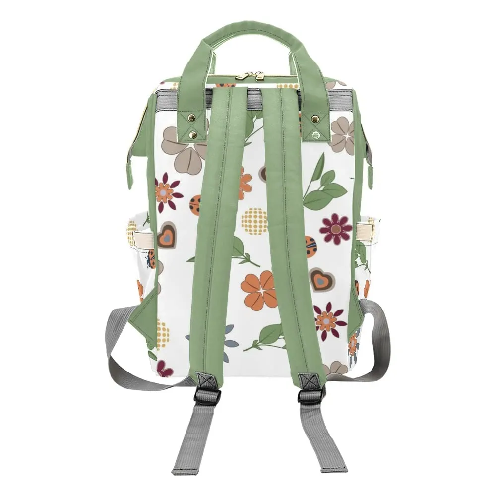 Green Forest Flowers Diaper Bags Personalized Backpack Travel Customized Name Women Girls Handbag Knapsack Tote Bag