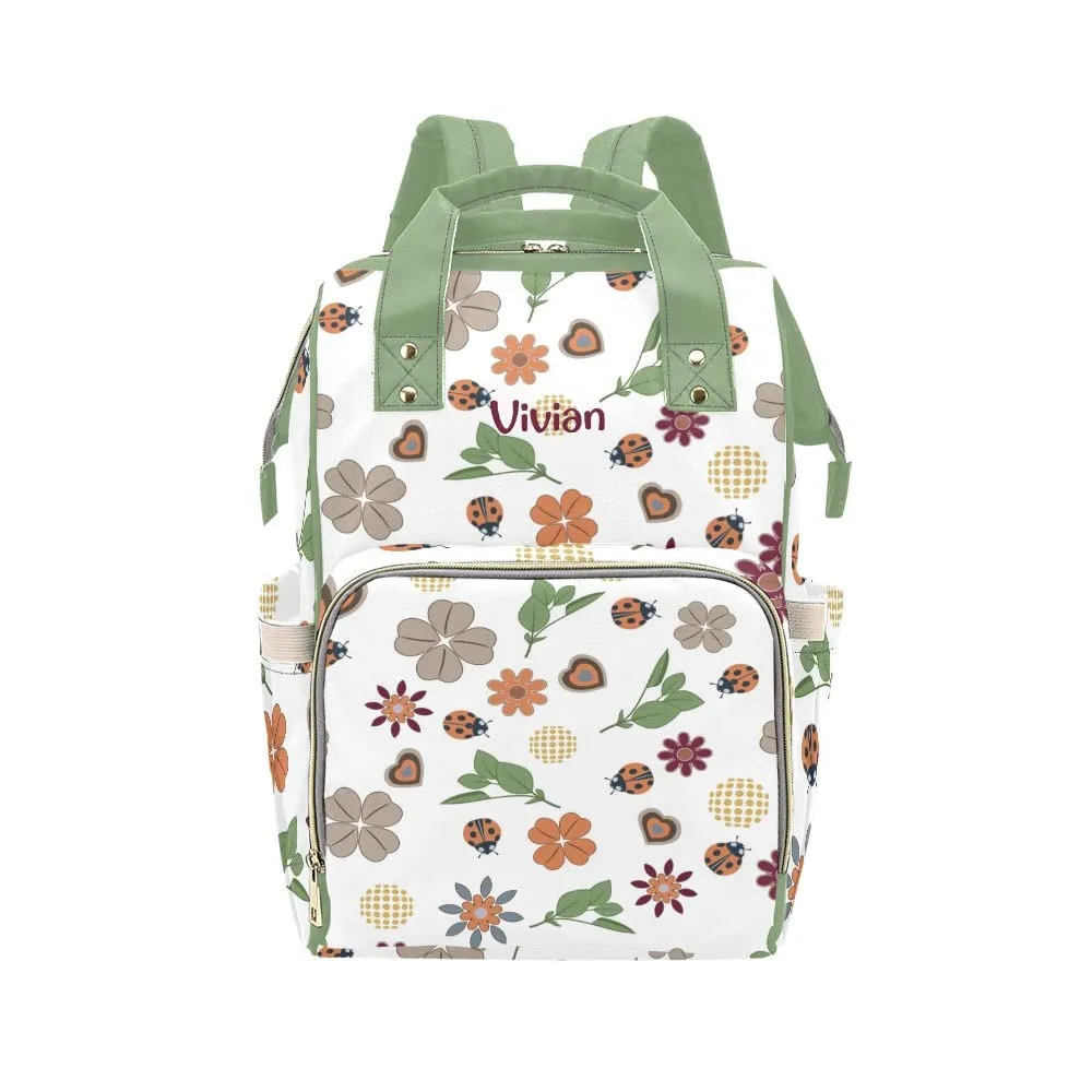 Green Forest Flowers Diaper Bags Personalized Backpack Travel Customized Name Women Girls Handbag Knapsack Tote Bag