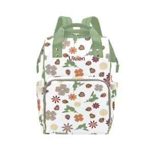 Green Forest Flowers Diaper Bags Personalized Backpack Travel Customized Name Women Girls Handbag Knapsack Tote Bag