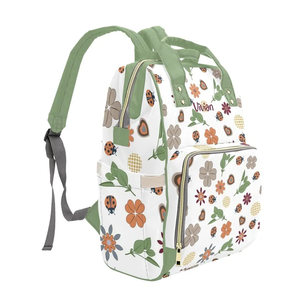 Green Forest Flowers Diaper Bags Personalized Backpack Travel Customized Name Women Girls Handbag Knapsack Tote Bag