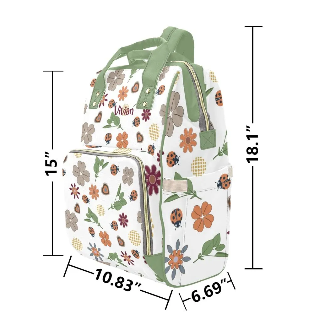 Green Forest Flowers Diaper Bags Personalized Backpack Travel Customized Name Women Girls Handbag Knapsack Tote Bag