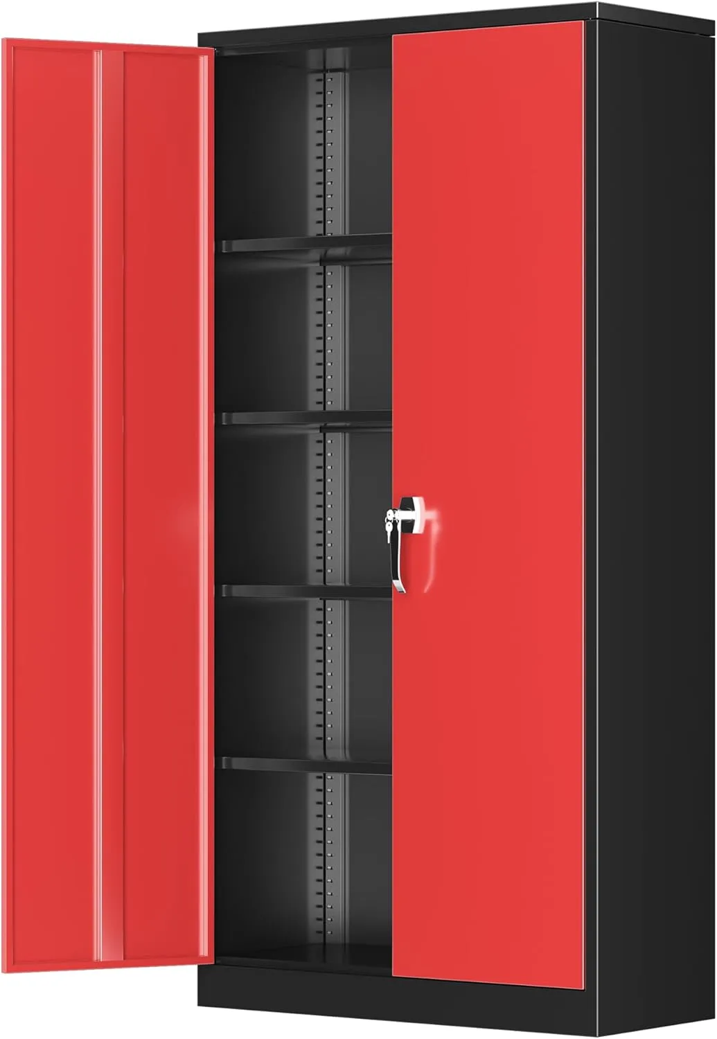 Greenvelly Metal Storage Cabinet, Black Red Locking Steel Unit with Adjustable Shelves and Doors, 72" Wide, Ideal for Home Office or School