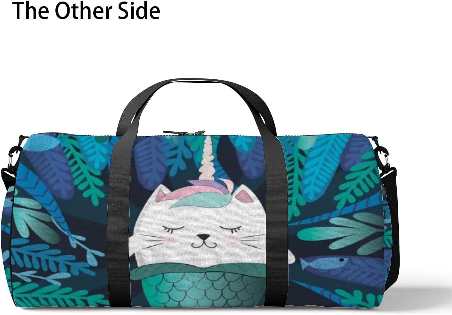Gym Bag Sports Travel Bag Cute Fishes Seaweed Weekender Bags with 2 Side Pocket Lightweight Waterproof Polyester Tote Bag for Swimming Yoga Women Men 9x17.6inch
