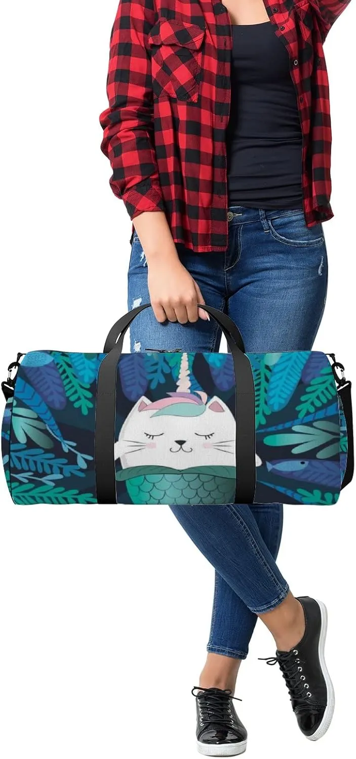 Gym Bag Sports Travel Bag Cute Fishes Seaweed Weekender Bags with 2 Side Pocket Lightweight Waterproof Polyester Tote Bag for Swimming Yoga Women Men 9x17.6inch