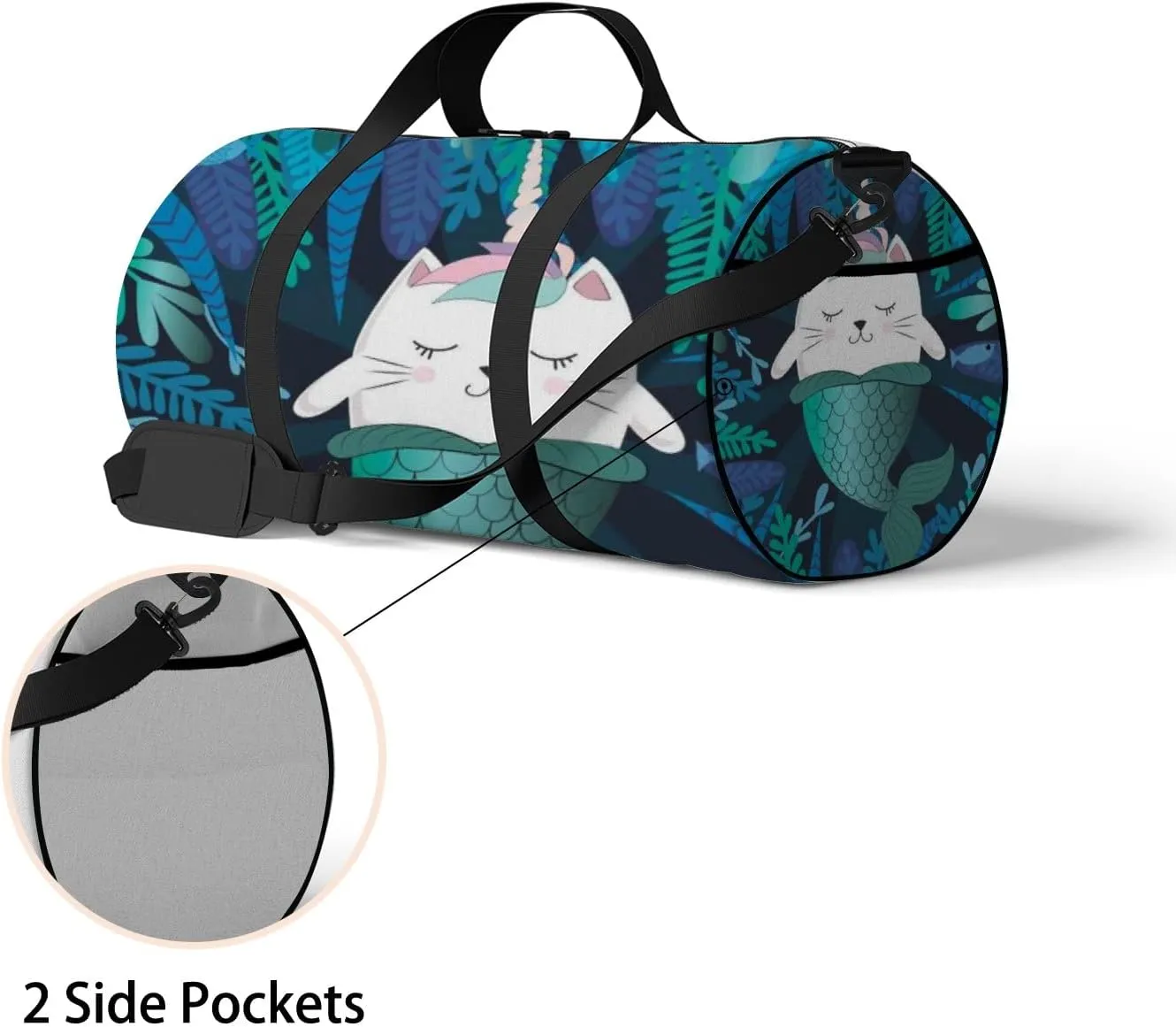 Gym Bag Sports Travel Bag Cute Fishes Seaweed Weekender Bags with 2 Side Pocket Lightweight Waterproof Polyester Tote Bag for Swimming Yoga Women Men 9x17.6inch