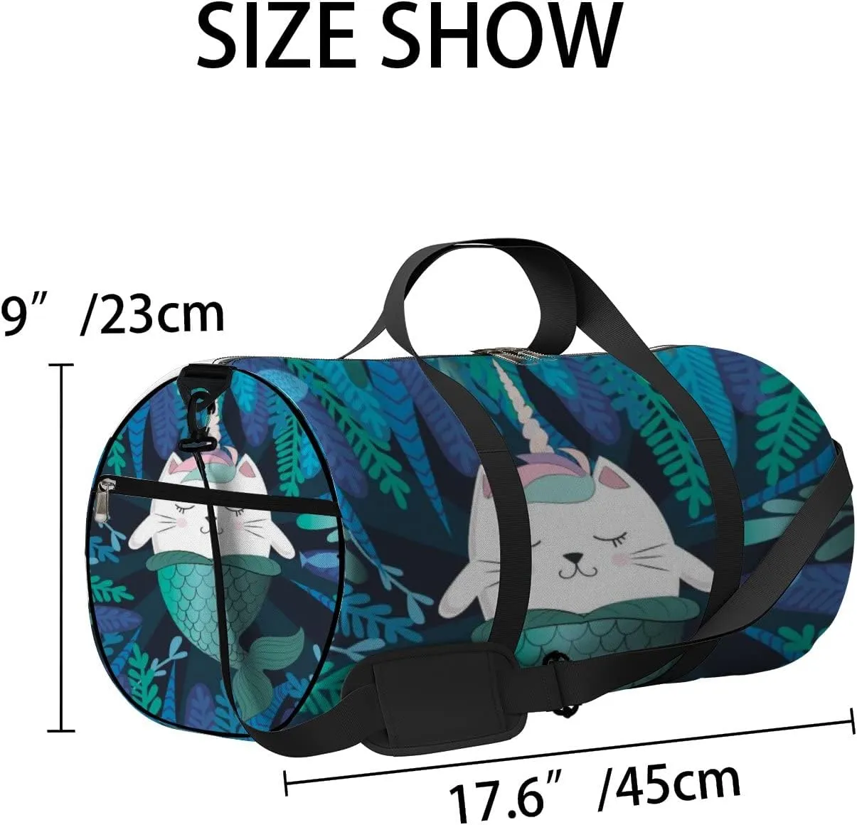 Gym Bag Sports Travel Bag Cute Fishes Seaweed Weekender Bags with 2 Side Pocket Lightweight Waterproof Polyester Tote Bag for Swimming Yoga Women Men 9x17.6inch