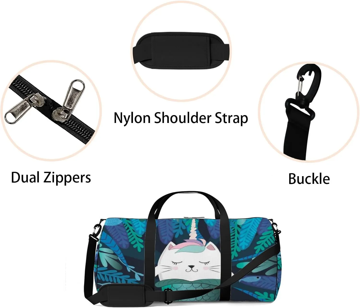 Gym Bag Sports Travel Bag Cute Fishes Seaweed Weekender Bags with 2 Side Pocket Lightweight Waterproof Polyester Tote Bag for Swimming Yoga Women Men 9x17.6inch