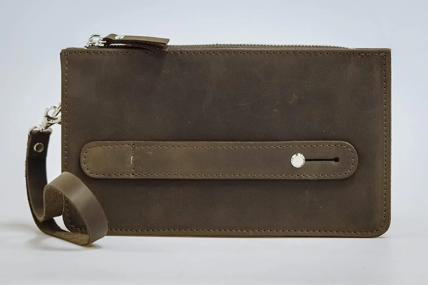 Hand Purse Vintage Leather Wrist Bag for Men Business Handbag (Dark Brown)
