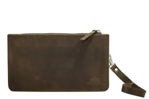 Hand Purse Vintage Leather Wrist Bag for Men Business Handbag (Dark Brown)