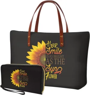 Handbag Purses Set of 2 for Women Portable Top Handle Tote Bag Shoulder Bag with Cash Wallet for Shopping Tours