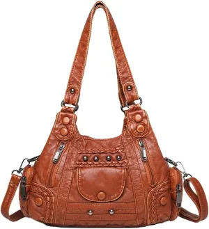 Handbags for Women Washed Faux Leather Crossbody Bag Hobo Shoulder Bag Stylish Rivet Satchel Purse with Crossbody Strap Green