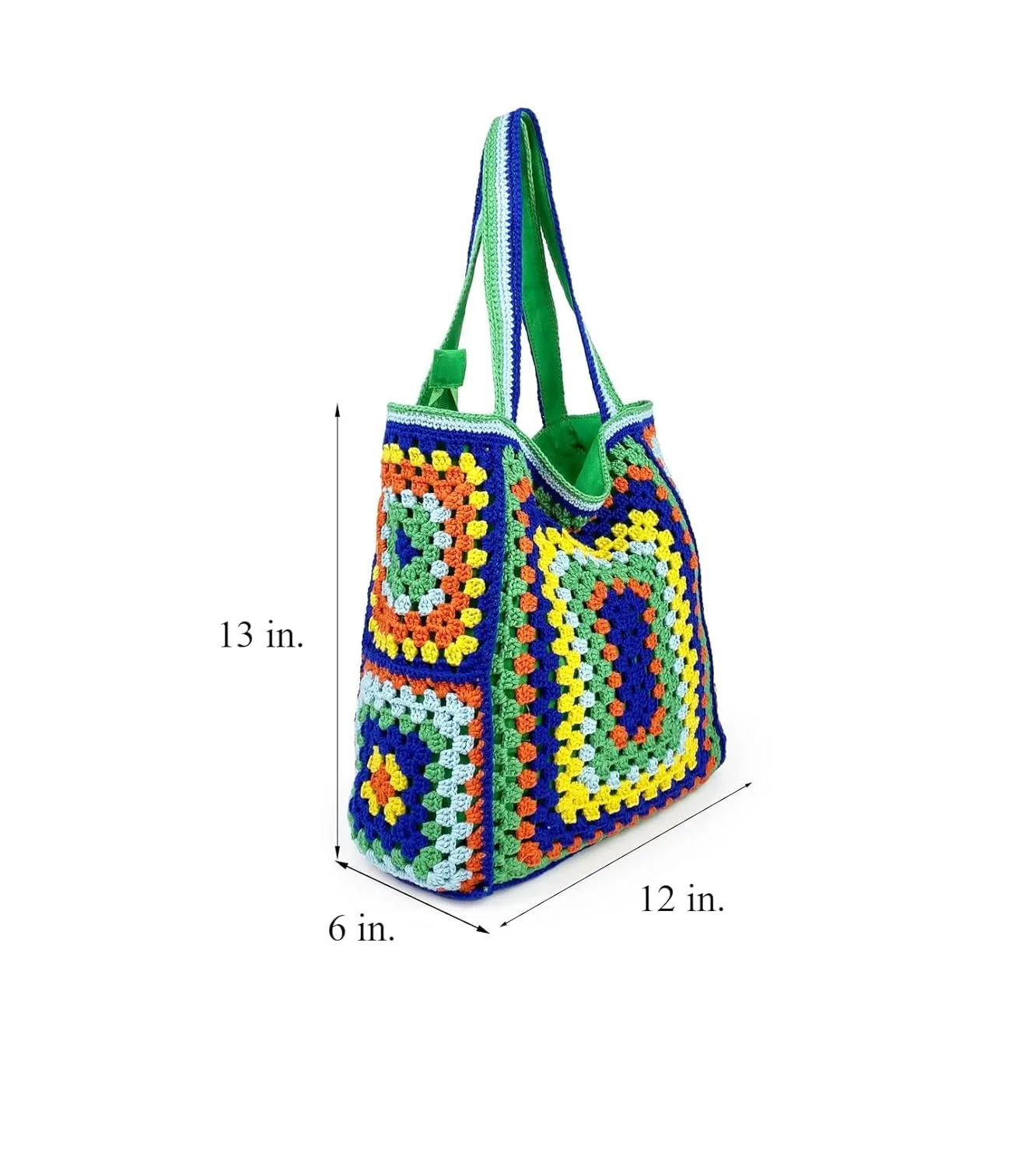 Handmade Crochet Granny Square Tote Bag for Women Shoulder Handbag Purse for Work and Travel Beach Bag Hobo Bag (Brown)