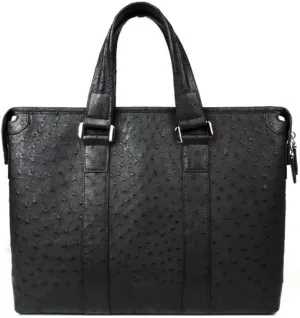 handmade leather goods black ostrich skin handbag male Genuine Leather business bag men briefcase custom made