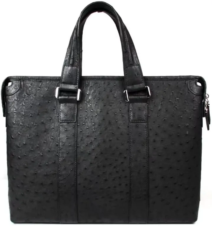 handmade leather goods black ostrich skin handbag male Genuine Leather business bag men briefcase custom made