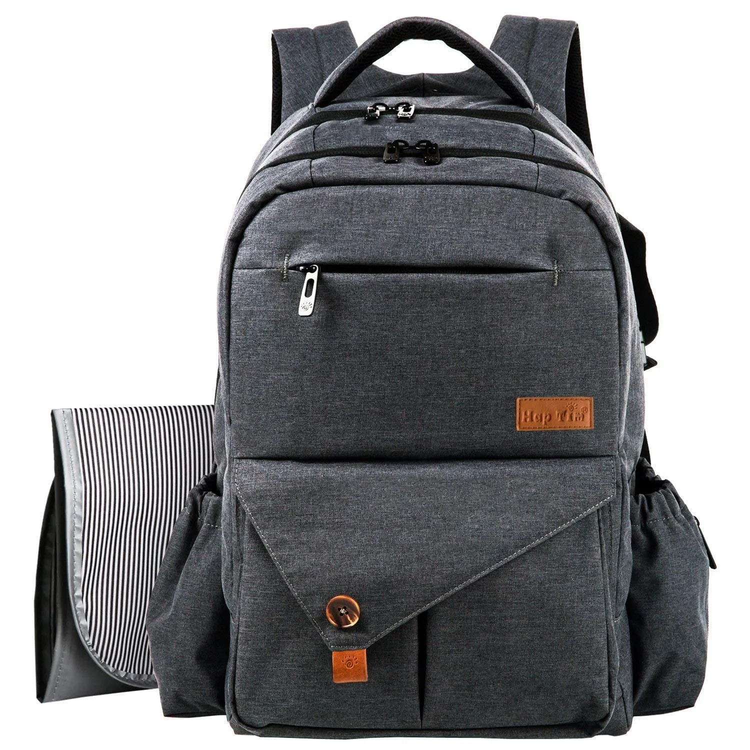 Hap Tim Multi-function Large Baby Diaper Bag Backpack with Stroller Straps, Insulated Bottle Pockets, Changing Pad (Dark Gray-5284)