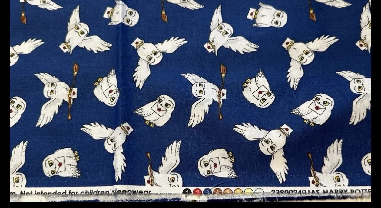 HARRY POTTER Fabric Owl Hedwig Blue Camelot QUILTING COTTON 36” x 44”