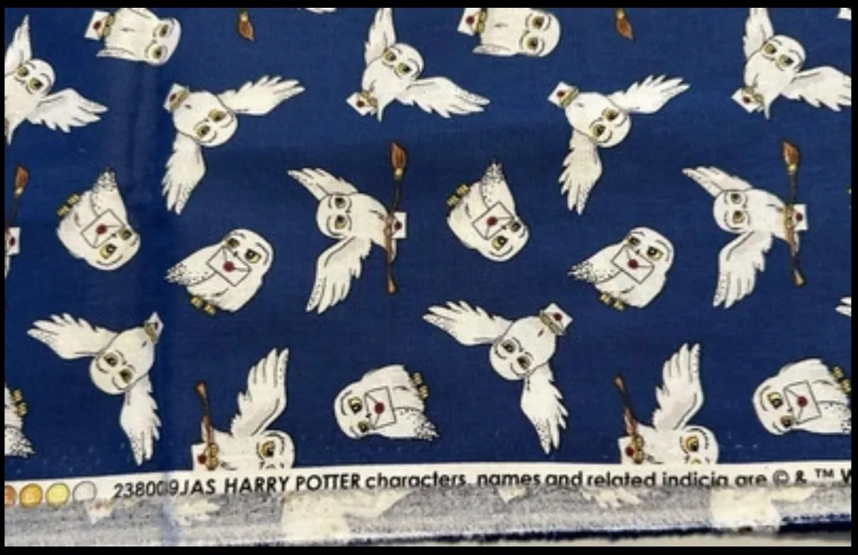 HARRY POTTER Fabric Owl Hedwig Blue Camelot QUILTING COTTON 36” x 44”