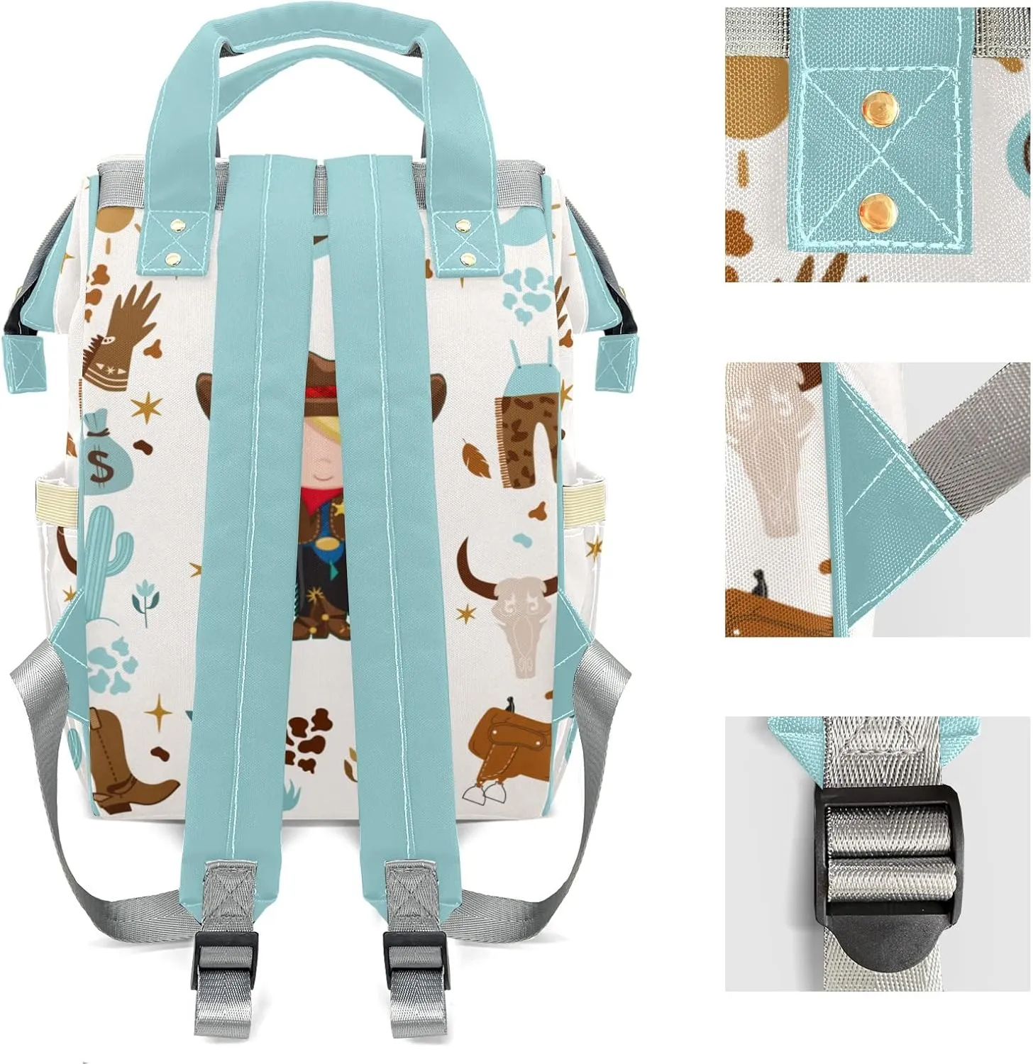 Hats Cowboy Western Personalized Large Capacity Diaper Bags,Custom Name Backpack Casual Daypack Bag Nappy Bag Gifts