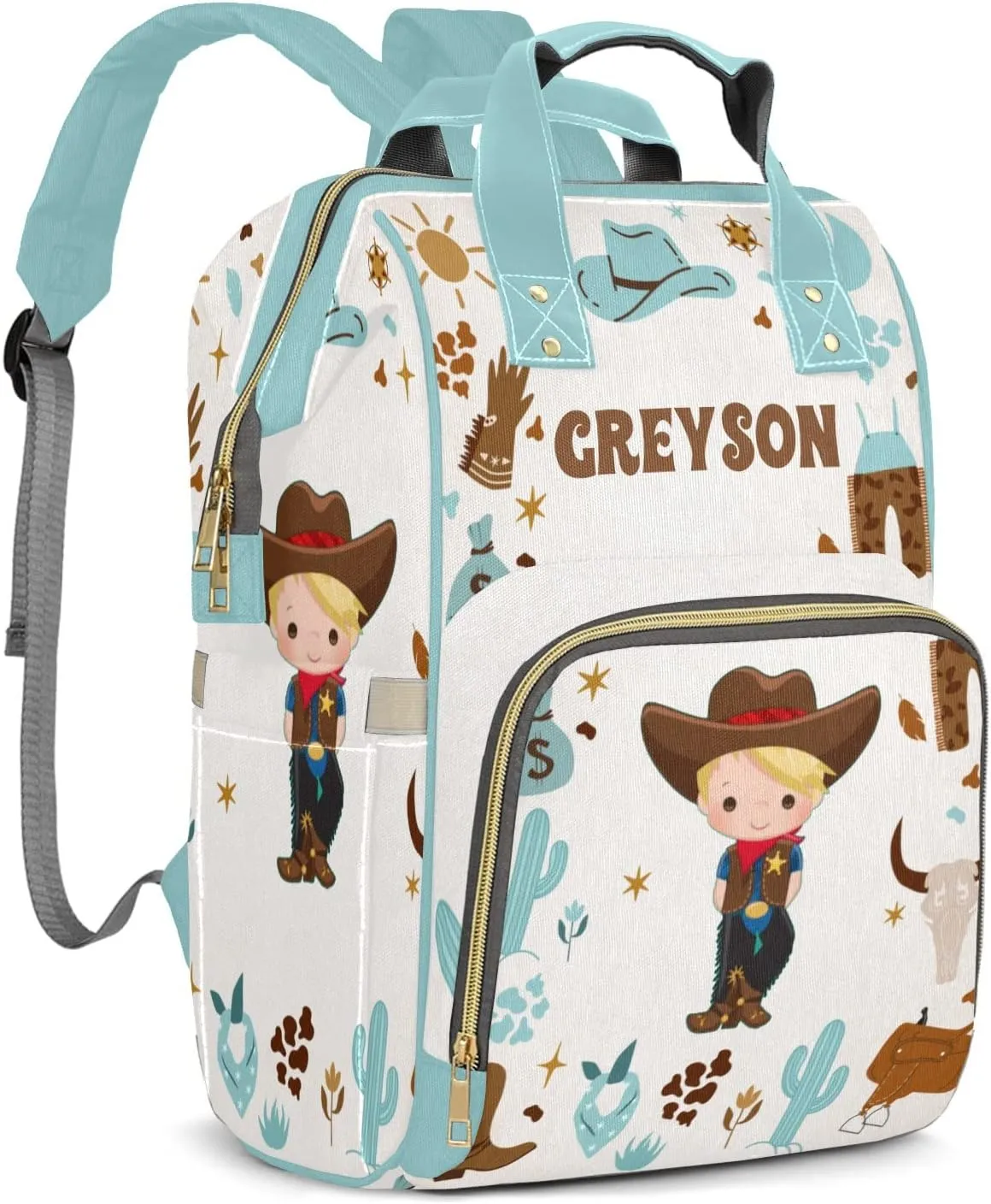 Hats Cowboy Western Personalized Large Capacity Diaper Bags,Custom Name Backpack Casual Daypack Bag Nappy Bag Gifts