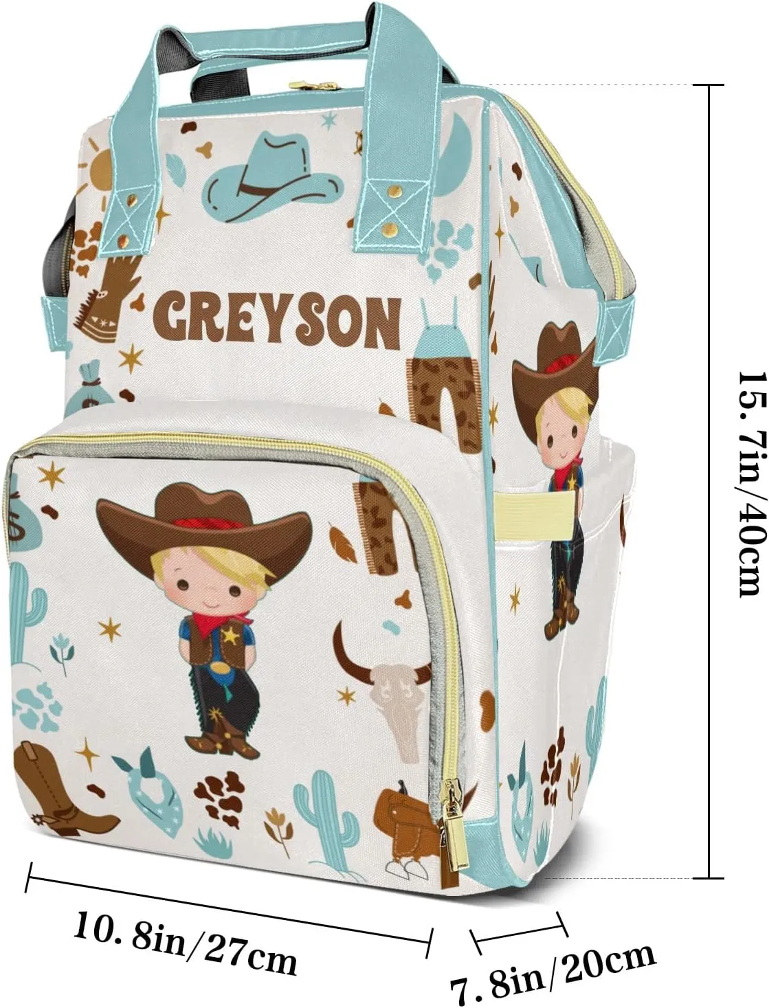 Hats Cowboy Western Personalized Large Capacity Diaper Bags,Custom Name Backpack Casual Daypack Bag Nappy Bag Gifts