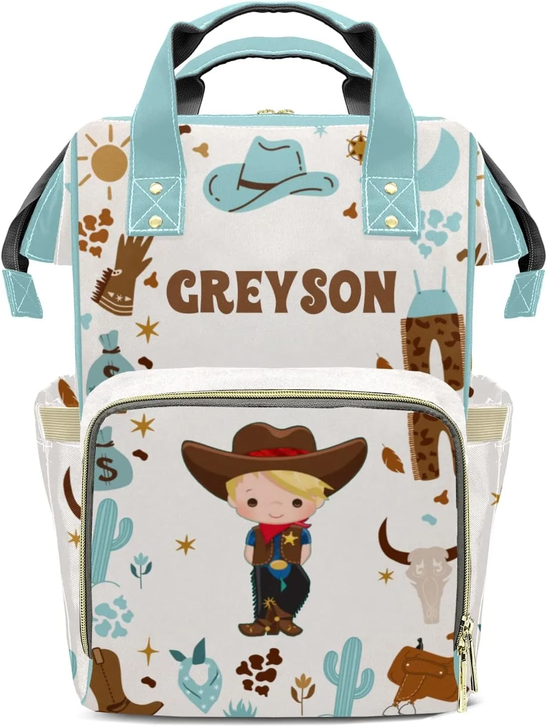 Hats Cowboy Western Personalized Large Capacity Diaper Bags,Custom Name Backpack Casual Daypack Bag Nappy Bag Gifts
