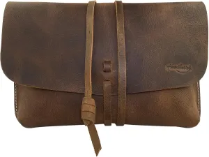 Heather's, Minimalist Clutch Bag for Cards, Money, and Coins, Great for Makeup, Cosmetics & Toiletry Items, Full Grain Leather, Handmade, Bourbon Brown