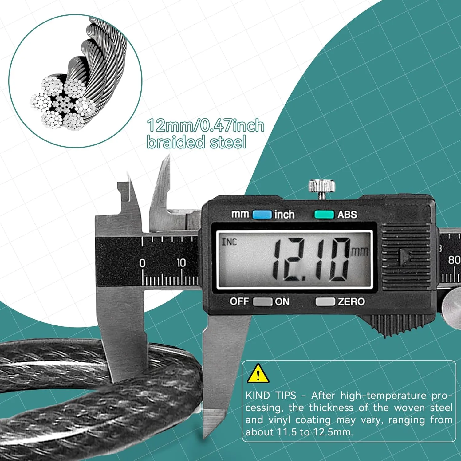 Heavy Duty Security Cable, Commercial Security Cable with Loops, Locking Cable for Trailers,Patio Outdoor Equipment,Pad-locks,U-locks, Key Lock,or Disc-locks To Secure High-Value Equipment Safe(30 FT)