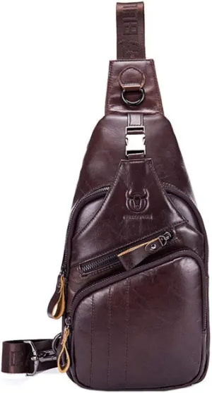 Hebetag Leather Sling Bag Crossbody Backpack for Men Women Travel Outdoor Sports