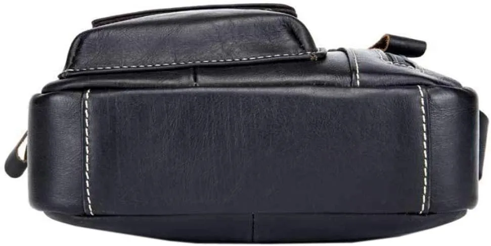 Hebetag Small Leather Shoulder Bag Crossbody Pack for Men Outdoor Travel Business