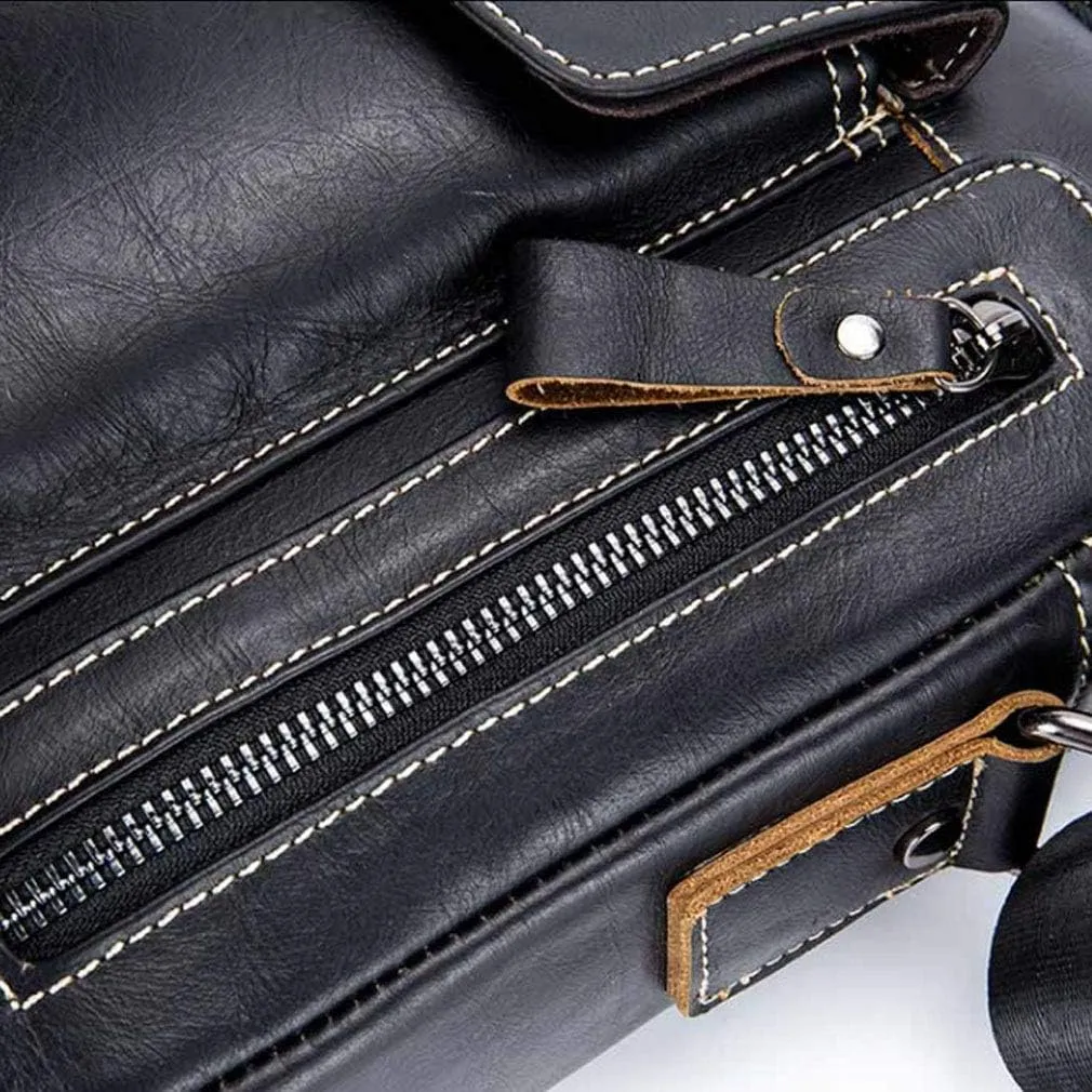 Hebetag Small Leather Shoulder Bag Crossbody Pack for Men Outdoor Travel Business