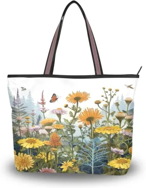 Herb and Flowers Tote Bag for Women Casual Shoulder Bag Women Hobo Bag Top Handle Handbag for Shopping Travel Work