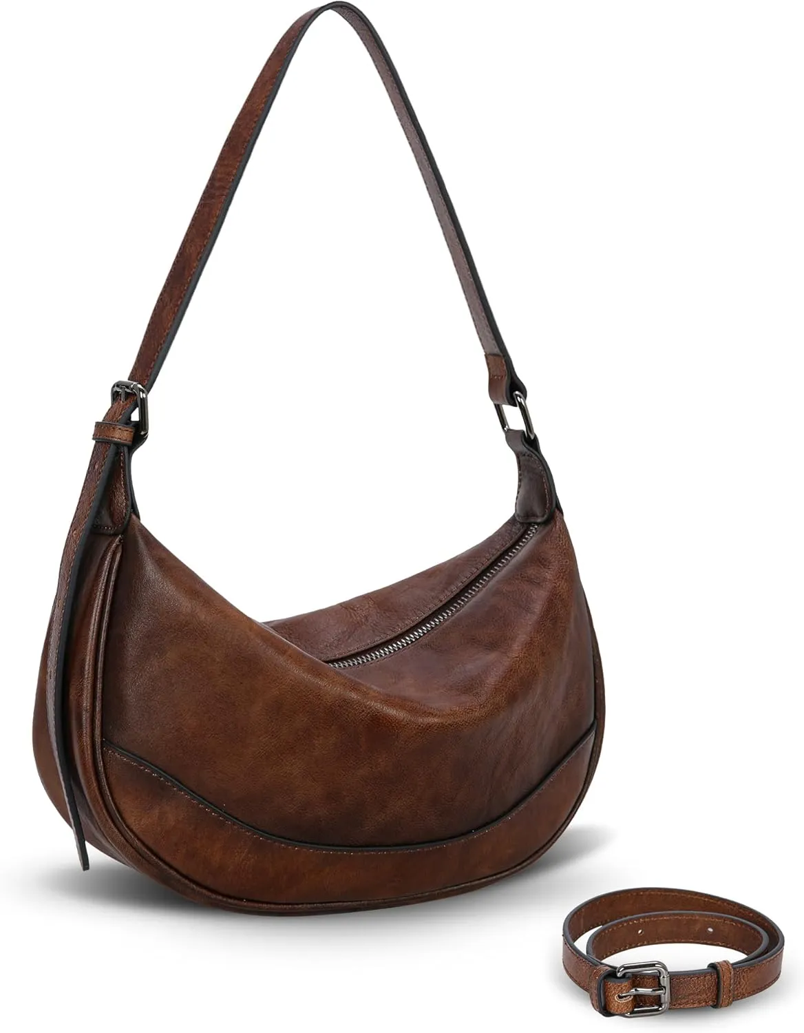 HESHE Crossbody Bags for Women Leather Purses Designer Shoulder Bag Vintage Handbags Hobo Crescent Bag